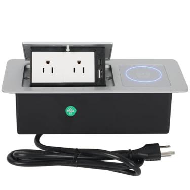 Imagem de AQQHSAIN Tomada Pop-Up Com Carregador Sem Fio De 15 W, Filtro Linha 2 Tomadas Ca, Portas Carregamento Usb A E C, Soquete Multimídia Embutido, Caixa Conexão Mesa Oculta (Sliver-F-Wireless)