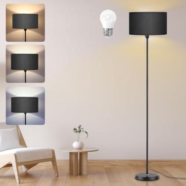 Imagem de AoMck Luminárias De Piso Para Sala Estar, Reguláveis, Pé, Led, Modernas, Arco Alto, Leitura, Estilo Fazenda (Lâmpada 12 W Incluída, Abajur Em Linho Preto)