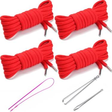Imagem de Anjpuy 4 Peças De Cordões Reposição 53'' Em 10 Cores Facor, Com 3 Estilos Enfiador Fácil Para Calças Moletom, Shorts, E Moletons (Vermelho)