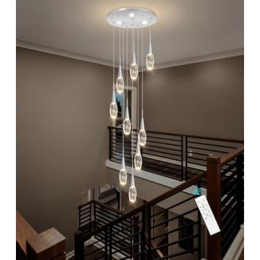 Imagem de cenozo Lustre Longo De 118" Com Luzes Pendentes Ajustáveis, Moderno, Glam, Cristal, Luminária Regulável Para Corredor, Hall Entrada, Sala Estar, Prata