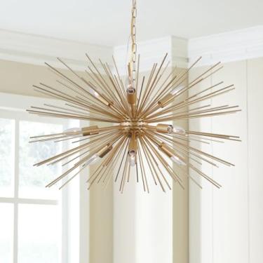 Imagem de Cawabien Lustre Estrela Dourada, Sputnik De 9 Luzes, Luminária Teto Com Efeito Fogo Artifício Para Sala Jantar, Quarto, Estar, Cozinha, Hall Entrada, 29 Polegadas