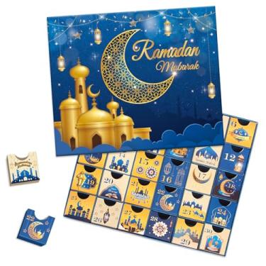 Imagem de PARSUP Calendário Do Advento Ramadã Com Gavetas, 30 Caixas Vazias Para Dias, Caixa De Presente Recheável Recibo Eid Mubarak, Arte Islâmica, Artigos Festa Armazenamento Números Em Papelão - Azul