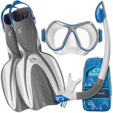 Imagem de Oceanic Conjunto De Snorkel, Equipamento Visão Panorâmica Ampla, Máscara Mergulho Antiembaçante, Nadadeiras E Bolsa Malha Para Equipamentos