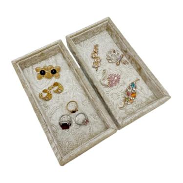 Imagem de AgentMoon Conjunto de 2 organizadores de óculos de sol únicos de luxo ou bandeja de joias, forro de veludo em relevo ou malhado mesa de cabeceira móveis bandeja de armazenamento de maquiagem caixa de