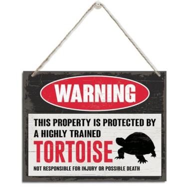 Imagem de Placa de aviso, decoração de pendurar em madeira, esta propriedade é protegida por uma tartaruga de bengala altamente treinada, placas de aviso engraçadas, placa decorativa para pendurar, decoração de