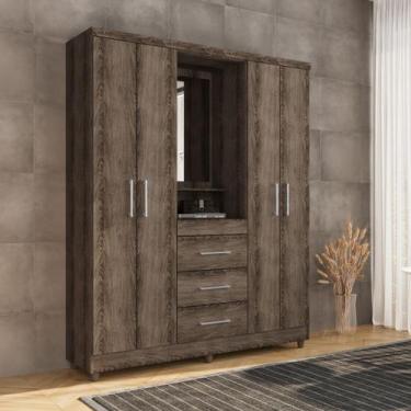 Imagem de Guarda Roupa com Espelho Capelinha 4 Portas e 3 Gavetas cor Ipe - Rud 