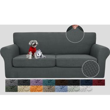 Imagem de JIVINER 3 peças de capas de sofá para 2 almofadas de sofá elástico com 2 capas de almofada de assento extra grandes capas de almofada grossas para sofá para sala de estar (GG Loveseat, cinza escuro)