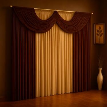 Imagem de Cortina Paris Com Bandô Para Sala, Quarto 3,00 m x 2,70 m Malha Gel (Tabaco com Avelã)