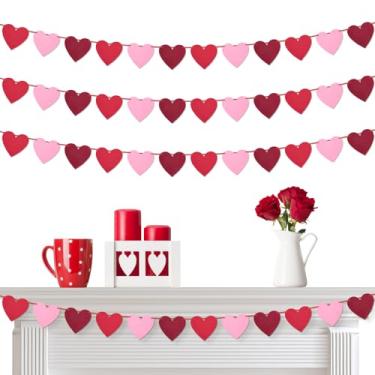 Imagem de Lainlight Pacote Com 4 Faixas De Guirlanda Corações Para Decoração Dia Dos Namorados, Feltro Pré-Enfiados, Festa, Escritório, Quarto E Sala Aula