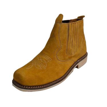 Imagem de Botina Em Couro Masculina Bordada Bico Quadrado Costura Manual Elastico Lateral Rodeio Peão