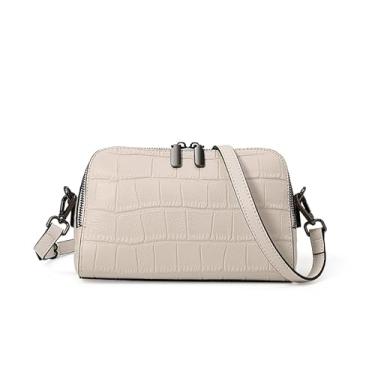 Imagem de AIDRANI Estampa de crocodilo de couro genuíno para mulheres, bolsa pequena de couro macio de verão, Branco cremoso.