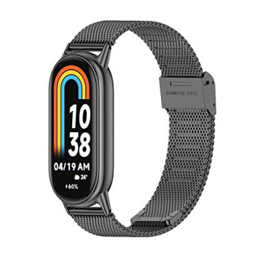 Imagem de HAOZHI Pulseira Compatível para Xiaomi Mi Band 10 9 8,Bracelete Correia de Metal para Xiaomi Mi Smart Band 10,9,8 (Preto)