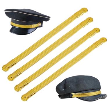 Imagem de BENECREAT 4 peças de pulseira de couro PU dourada, faixa de boné de triturador de viseira de oficial, alça ajustável para chapéus de caubói, militares, golfe, pesca, bonés de capitão, 11,2 a 49,5 cm