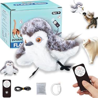 Imagem de Brinquedos para gatos de pássaros batendo (sem voar), brinquedo de gatinho recarregável por USB com controle remoto, resistente à mastigação e chilrear de pássaros realistas, simula asas de coruja