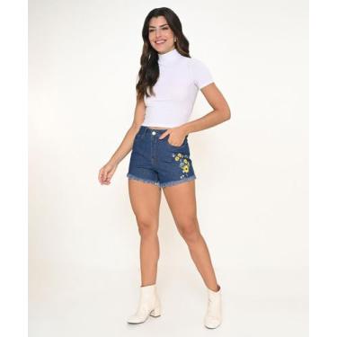 Imagem de Shorts Feminino Jeans Lycra Boyfriend Com Bordado Super Stone Razon Je