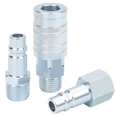 Imagem de Conjunto de acessórios de mangueira de ar de 1/5.1 cm, acoplador tipo industrial I/M de alto fluxo 1 peça com MNPT de 1/5.1 cm, 2 plugues com NPT de 1/5.1 cm, acessórios de compressor de ar de aço 3