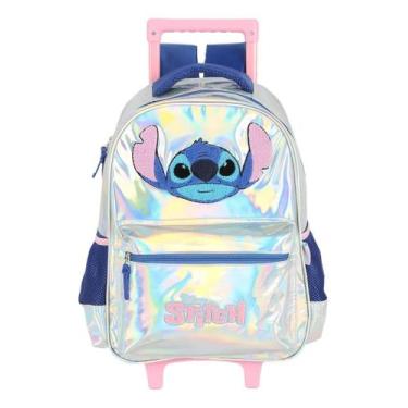 Imagem de MOCHILA CARRINHO ESCOLAR JUVENIL STITCH HOLOGRÁFICA Prata - Luxcel, M,