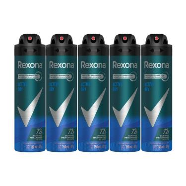 Imagem de Kit 5 Desodorante Rexona Men Active Dry Aerosol Antitranspirante 72h 150ml