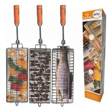 Imagem de Kit Espetos Grelhas Cromadas Para Churrasco Arke Envio 24H