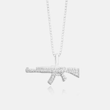 Imagem de Pingente AK-47 Mini Arma Cravejada 1,9cm 3,1cm Banhado a Prata Cor:Prata