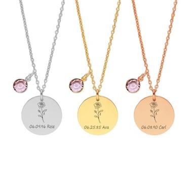 Imagem de Colar memorial personalizado, colar de lembrança - joia memorial com nome, data, flor de nascimento e pedra do mês de nascimento - presente de luto, perda de um ente querido, presente de simpatia