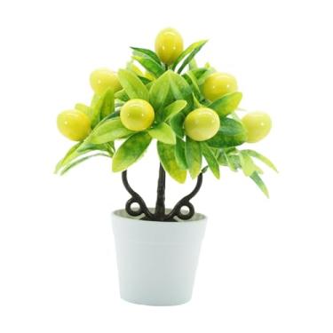 Imagem de Bothyi Plantas artificiais em vasos, mini plantas falsas, decoração floral, frutas falsas, em vasos, árvore frutífera artificial para prateleira, janela, Limão