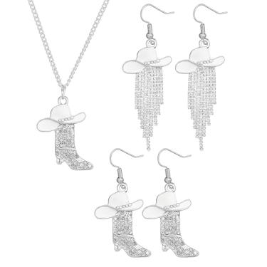 Imagem de Dreuyet Botas ocidentais de strass chapéus brincos colar botas brilhantes chapéu pingente vaqueira colar cowboy baile concertos roupas rodeio conjunto de joias country para mulheres, Middle, Strass