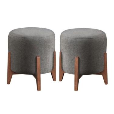 Imagem de Kit 2 Puff Decorativo Para Sala Redondo Luxo Atenas Veludo Cinza