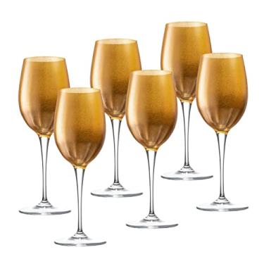 Imagem de Barski Taça de vinho branco, copo de água, vidro decorado em ouro, copos com haste, conjunto de 6 taças, 400 ml, feito na Europa