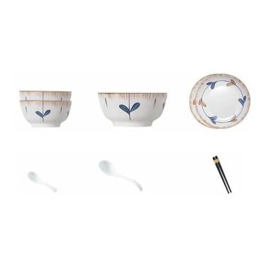Imagem de Pratos práticos requintados de cerâmica simples resistentes a altas temperaturas para uso doméstico japonês - Conjunto de 10 peças com tigela de sopa grande