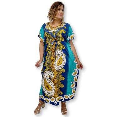 Imagem de Vestido Kaftan Longo Indiana Plus Size Estampa Arabescos - Sarat Moda 