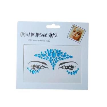 Imagem de Adesivo Para o Rosto Strass Azul Cristal "Modelo 14" Festas Carnaval -