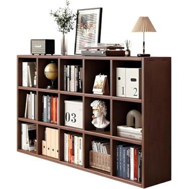 Imagem de Estante De Madeira Maciça Marrom Com Prateleiras Abertas E Armário De Armazenamento - Ideal Para Decoração De Sala De Estar Ou Quarto, Walnut Color, 47.2" x 11.8" x 29.5