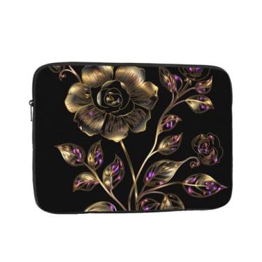 Imagem de Capa para laptop com flores pretas e douradas, bolsa para laptop, capa protetora para notebook de 15 polegadas