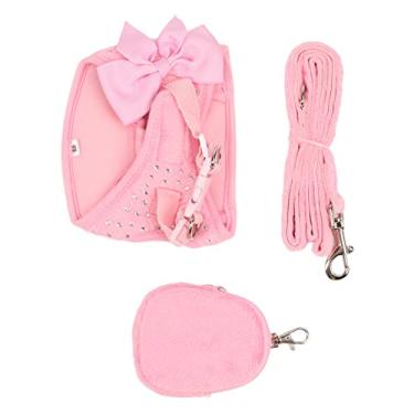 Imagem de Grcfumo Pet Harness, Dog Harness Bow, Dog Harness Leash Bonito Bow Rhinestone Decoração Respirável Ajustável Pet Vest Traction Rope Set para Cães Pequenos Gatos (S)