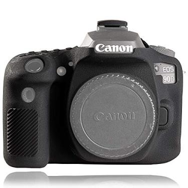 Imagem de Easy Hood Capa para câmera Canon 90D, superfície de textura, antiarranhões, ajuste fino, capa protetora de borracha de silicone macio para câmera Canon EOS 90D DSLR (preto)