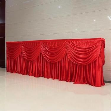Imagem de Saia de mesa de seda longa opcional de 10/20 pés, toalha de mesa com saia e drapeado superior para decoração de mesa de buffet de aniversário e casamento, vermelha, A75 x L600 cm (20 pés)