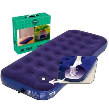 Imagem de Colchão Inflável Solteiro Mor Life com Inflador Confortável, Azul