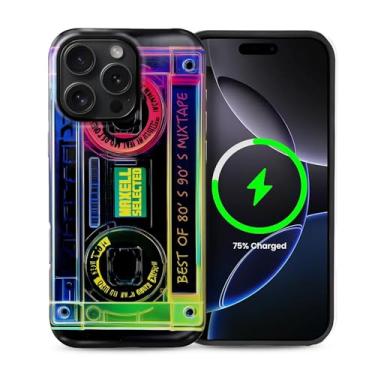 Imagem de Yuning419 Capa compatível com iPhone 16 Pro Max [compatível com MagSafe] Capa rígida híbrida de 2 camadas, capa magnética protetora à prova de choque para 16 Pro Max, fita cassete retrô moderna