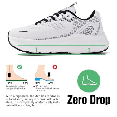 Imagem de JACKSHIBO Sapatos masculinos com bico largo, suporte de arco, tênis de largura larga para corrida, caminhada, tênis, ortopédico, fascite plantar, treino, com sola grossa acolchoada zero drop, Branco