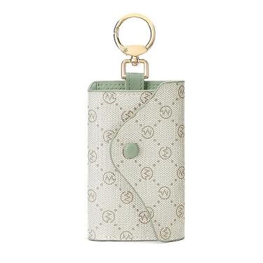 Imagem de GOLF SUPAGS Porta-chaves femininas de couro PVC para carro, porta-cartões, carteira, 6 ganchos, fecho de pressão, porta-chaves, organizador de dinheiro, Verde feijão × verde cinza, estilo 2, Small,