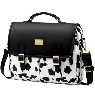 Imagem de Bolsa para laptop LOVEVOOK para mulheres com estampa de vaca preta de 