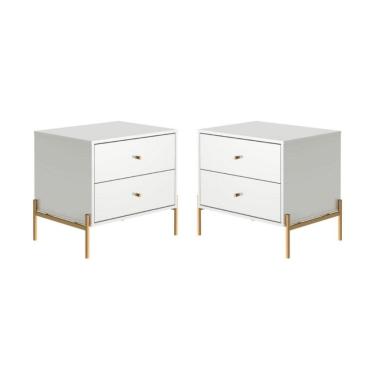 Imagem de Conjunto 2 Mesa de Cabeceira 2 Gavetas Jasper Branco Gloss