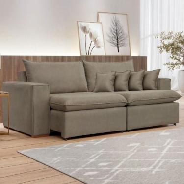 Imagem de Sofá 4 Lugares Barcelona Retrátil Veludo/Bege Escuro - Celflex, Bege E