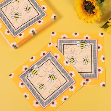 Imagem de Hnvdkln Guardanapos descartáveis de 3 camadas, 200 peças, 33 x 33 cm, guardanapos decorativos, para casamento, chá de bebê, aniversário, decorações (amarelo)