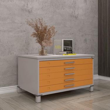 Imagem de Mapoteca Mont 5 Gavetas 71,3cm X 120,4cm Aço Cinza/Laranja Picass