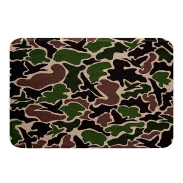 Imagem de jejeloiu Tapetes de banheiro de pato camuflado infantil 40,6 cm x 61 cm acessórios de banheiro caçador de patos para meninos meninas adolescentes decoração de quarto de fazenda verde marrom tapetes de