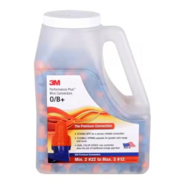 Imagem de 3M Conectores de fio Performance Plus O/B+, laranja/azul, conectores elétricos torcidos listados pela UL de nível profissional, alcance 22-8 AWG, jarro de 500