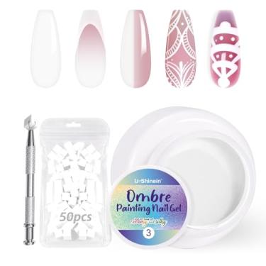 Imagem de U-Shinein Conjunto de esmalte de gel Ombre, pintura colorida, gel de unhas com 50 peças de esponjas e 4 garras de metal para arte de unhas DIY #03, branco