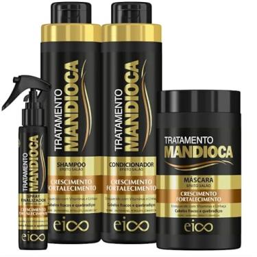 Imagem de Kit Mandioca Shampoo 800ml Condicionador 750ml + Máscara Hidratação 1kg + Spray Leave-in 120ml